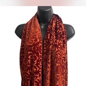 Elegant Velvet Paisley Print Scarf in Rich Orange Wrap Material